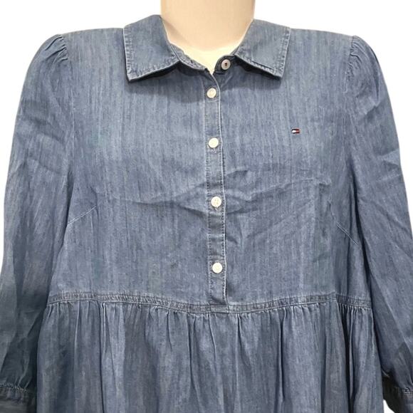 Tommy Hilfiger Womens Chambray Tiered Popover Shirtdress Midi Casual Flowy SZ 10 - Picture 7 of 10